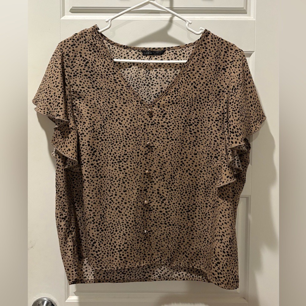 SHEIN Brown and Black Spotted Blouse
